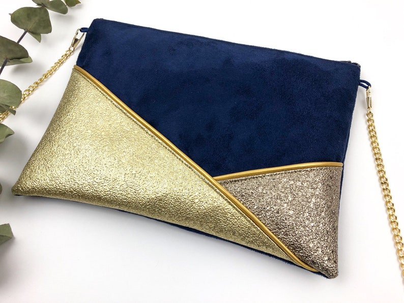 Marineblaue Clutch aus Gold und Bronze, perfekt als Accessoire für ein Abend oder Hochzeitsoutfit Bild 5