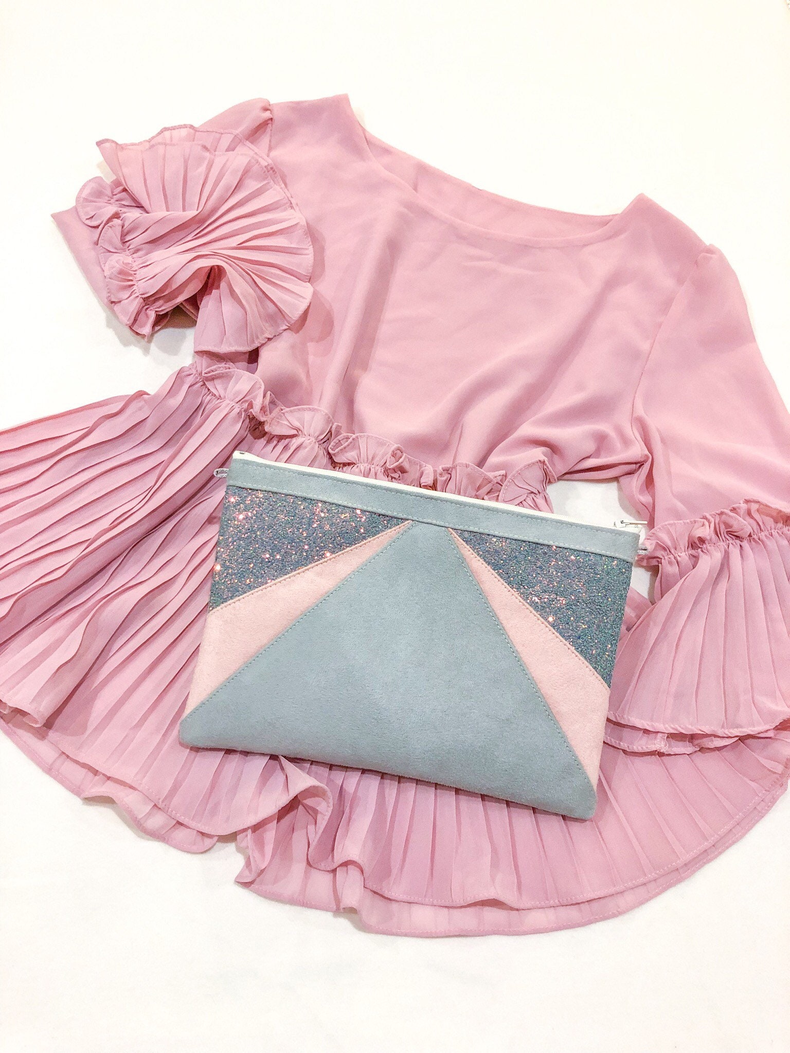 Pochette grise et rose poudr?� pochette de soir?�e grise sac | Etsy