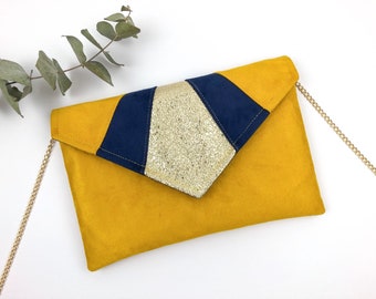 Mustard yellow and navy blue envelope clutch perfect for an evening or a wedding