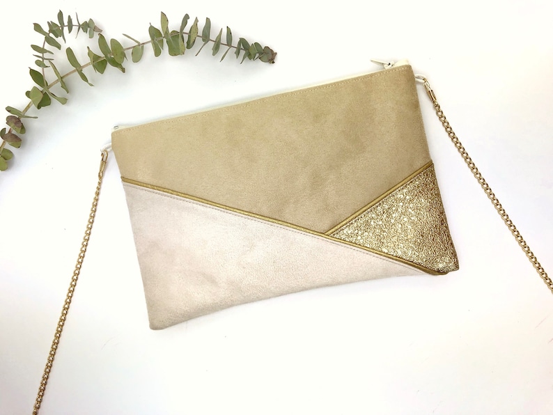 Pochette beige écru et doré parfaite pour accessoiriser une tenue d'été mariage soirée image 6