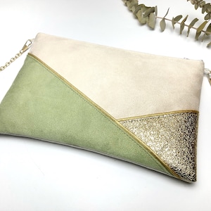 Sac Pochette beige vert sauge doré parfait pour un mariage une soirée image 5