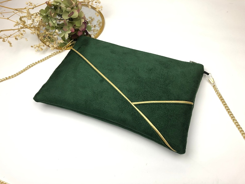 Sac Pochette vert sapin et doré parfait pour une soirée ou un mariage image 4