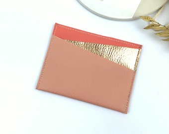 Porte carte bancaire corail et cuivré pour femme parfait pour ranger votre CB.