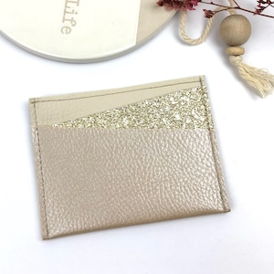 Porta carte di credito CB beige perlato e oro