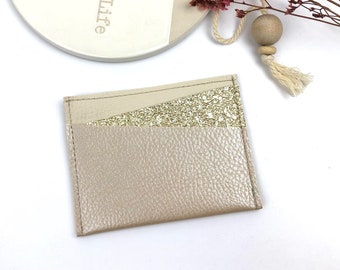 Bank card holder CB case pearly beige and gold