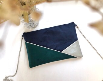 Pochette bleue marine vert et argentée parfaite pour une soirée ou un mariage