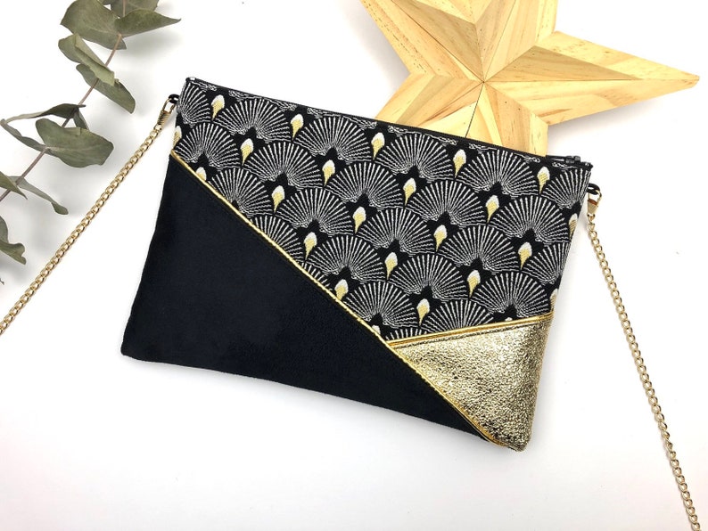 Pochette noire et or dor?� en tissu jacquard noir et su?�dine - Etsy France