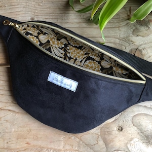 Sac banane en suédine noire sac banane compact effet cuir noir