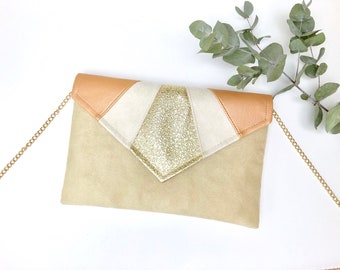 Pochette beige pesca e oro perfetta per un abito da sposa da damigella d'onore