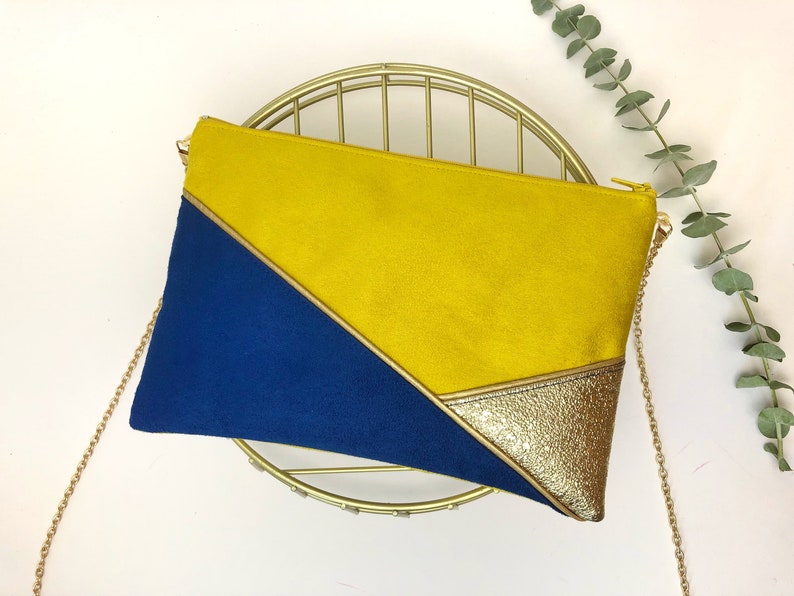 Sac Pochette jaune vif et bleu cobalt parfaite pour un mariage thème jaune image 7