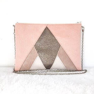 Powder pink and beige clutch, pastel pink evening clutch, rose gold wedding clutch, pink bridesmaid, ThéaLouise