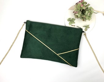 Tannengrüne und goldene Pochette-Tasche, perfekt für einen Abend oder eine Hochzeit