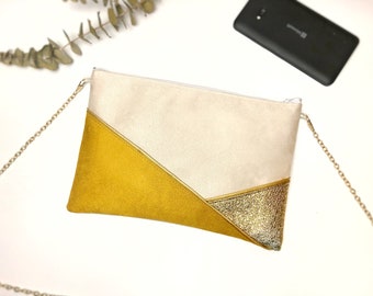 Beige-goldene senfgelbe Pochette-Tasche, perfekt für eine Hochzeit und einen Abend