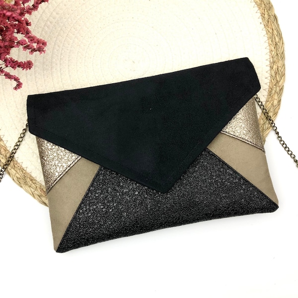 Pochette noir bronze paillettes idéale pour une soirée