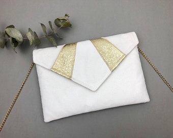 Sac pochette blanche et dorée idéale pour une mariée un mariage une soirée