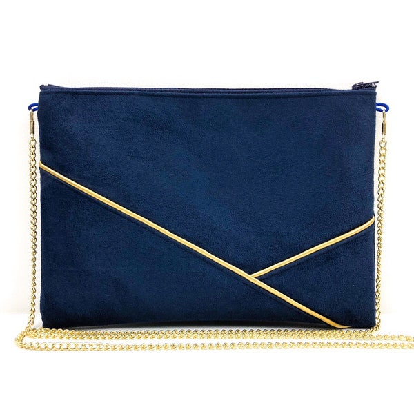 Pochette blu navy e oro perfetta per una serata o un matrimonio