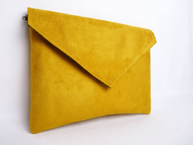 Pochette jaune moutarde unie, pochette enveloppe jaune, pochette personnalisable, mariage jaune moutarde, ThéaLouise image 7