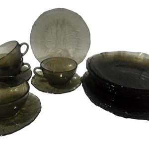 Vintage Australian Pyrex Smokey Glass Dinner Set, Rare Crown Crystal Waterloo