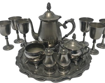 Vintage Raeleigh Silver Plated Tea andCoffee  Set with goblets 14 Piece