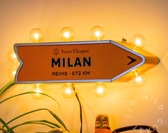 Veuve Clicquot Milan, Italy Arrow Tin Upcycled Light Up Marquee Sign