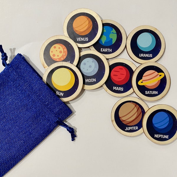 Wooden planet solar system, wooden disc game,  space stocking stuffer