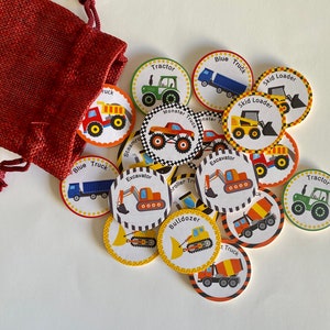 Wooden Matching Game, Construction vehicles and Trucks, Wooden Discs + 5 CAT Construction Trucks