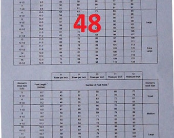 Chart showing number of foot rows required for a specific foot length when knitting on a CSM with a 48 slot cylinder-Instant Download