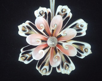 Handmade Strawberry Snowflake Seashell Ornament | Coastal Christmas Decor