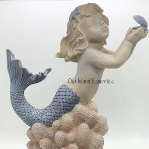 MerGirl Statue | 13 Inches Large Mermaid Decoration | Pearl Shell Holding Mermaid | MerGirl Mermaid | Mermaid Decor I Mermaid On A Coral
