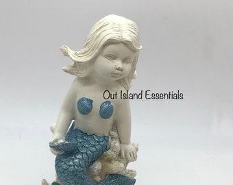 Mermaid Baby On A Coral | Merbaby Decoration | Cutie Baby Mermaid | Merbaby Holding A Shell | Little Mermaid I Baby Mermaid Decor