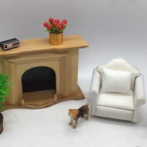 Dollhouse Miniature Single Chair I Miniature Living Room Chair | 1:12 Scale Furniture | Dollhouse Furniture I White Chair With Pillow