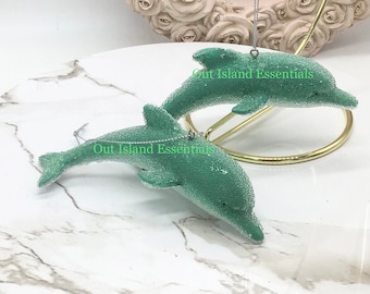 Dolphin Ornament I Blue Glitter Coastal Dolphin I Cute Dolphin Ornaments I Coastal Santa Dolphin Ornaments