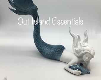 Blue Tail Mermaid I 9” Mermaid Statue | Mermaid Decoration | Daydreaming Mermaid | Fancy Tail Mermaid