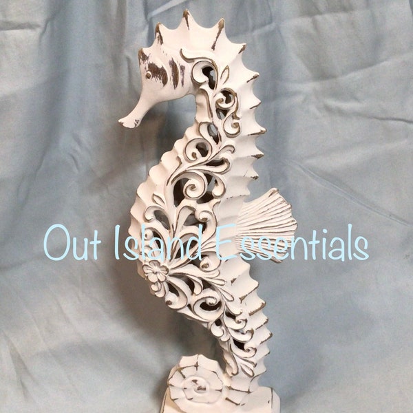 Seahorse Statue I Coastal Table Top Decor | Coastal Table | Coastal Seahorse | Distressed Coastal Seahorse