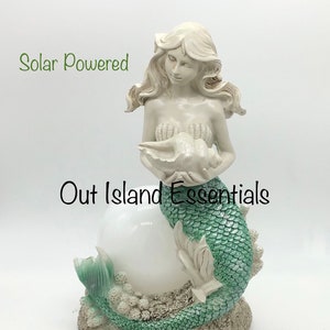 Solar Light Mermaid I Mermaid On Coral I Mermaid Statue I Relaxed Solar Light Mermaid I Peaceful Mermaid I Daydreaming Mystical Mermaid