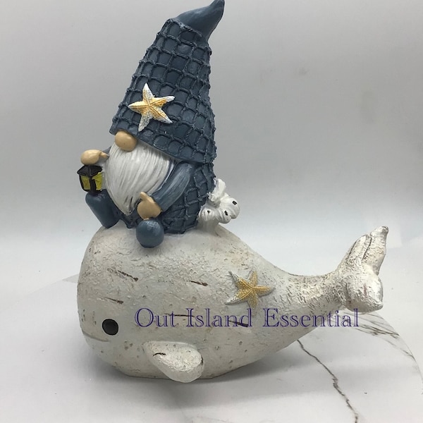 Ride The Whale Gnome Statue I Funny Coastal Gnome I Seaside Gnome I Coastal Gnome Table Decor