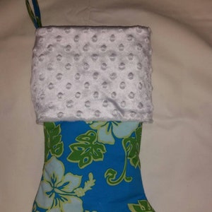 Hibiscus Christmas Stocking I Aqua Stocking I Island Christmas Stocking I Island Christmas I Beach Stocking I Tropical Christmas Stocking image 1