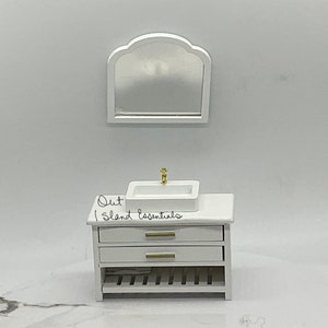Miniature Bathroom Sink Vanity I Miniature Bathroom Sink Vanity With Mirror I Dollhouse Sink Ensemble I Miniature 1:12 Scale Bathroom