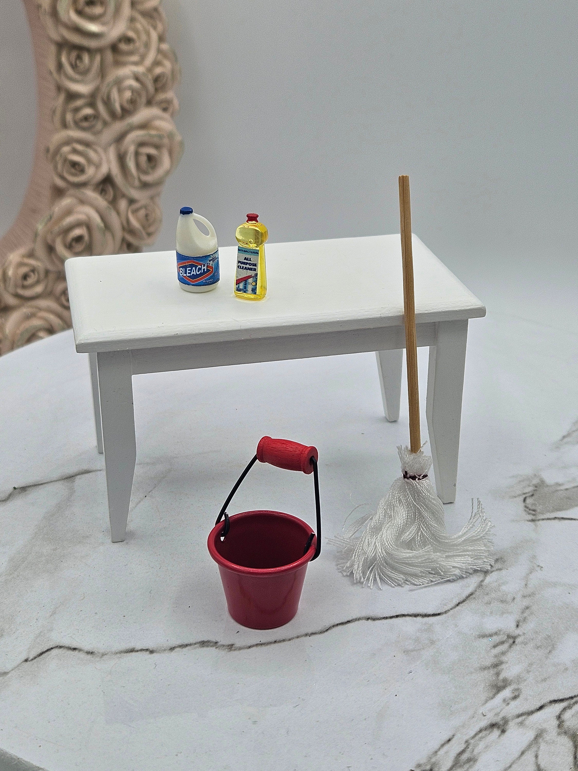 1:12 Scale Miniature Pewter Mop Bucket - Dollhouse Accessory For Warwick Collection