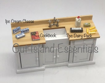 Miniature Dairy Package | Dollhouse Cream Cheese I Miniature Milk I Miniature Dollhouse Baking I 1:12 Scale Dollhouse Accessories