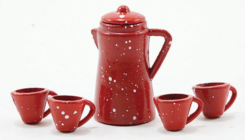 6 Pc. Maison de poupée Cafetière miniature I Poupée miniature Café chaud I Théière de poupée miniature I 1:12 Échelle Maison de poupée Pot De Café Red