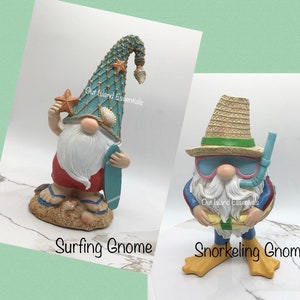 Estatua de gnomo de playa | Gnomo costero divertido | Gnomo costero | Decoración de mesa de gnomo costero
