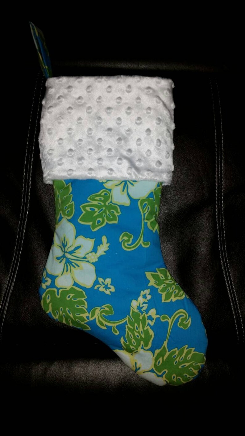 Hibiscus Christmas Stocking I Aqua Stocking I Island Christmas Stocking I Island Christmas I Beach Stocking I Tropical Christmas Stocking image 4