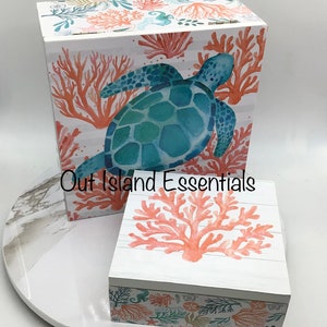 Turtle Box I Coastal Coral Box | Coastal Trinket Box | Coastal Gift Box | Coastal Display Box | Wooden Turtle Box