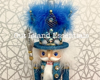 Coastal Nutcracker I Extreme Glitter Nutcracker Christmas Statue I Beachy Christmas Nutcracker I Coastal Christmas Nutcracker With Scepter