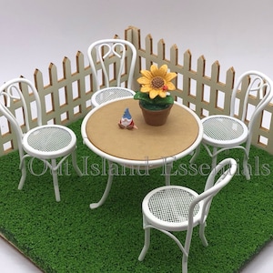 5PC Miniature Patio Furniture I Miniature Patio Set | Miniature Pool Furniture I White Patio Set I 1:12 Scale