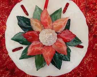 Handmade Poinsettia Sand Dollar Christmas Ornament