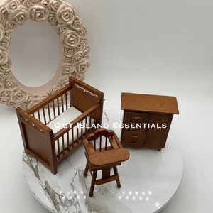 Miniature Nursery Furniture I 3Pc Dollhouse Miniature Nursery Furniture THREE Colors I Nursery Diorama 1:12 Scale Nursery