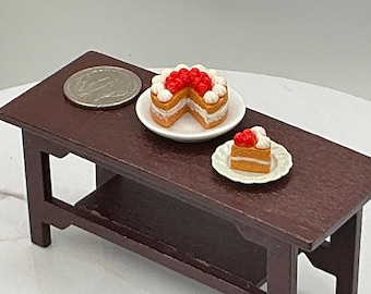 Miniature Cherry Cake, Dollhouse Dessert with Cut Slice (1:12 Scale)