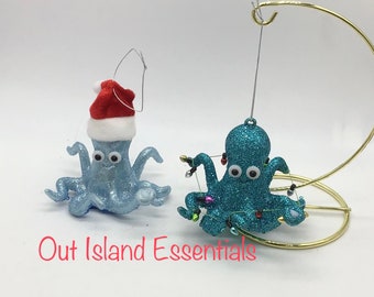 Octopus Ornament I Blue Glitter Coastal Octopus I Cute Octopus Ornaments I Coastal Octopus Ornaments